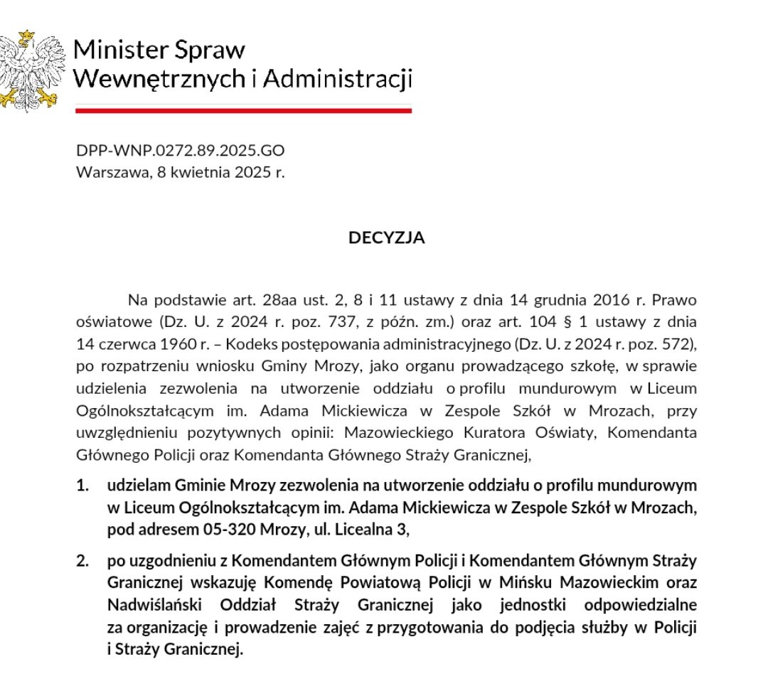 Oddział o&nbsp;profilu mundurowym w&nbsp;LO w&nbsp;Mrozach